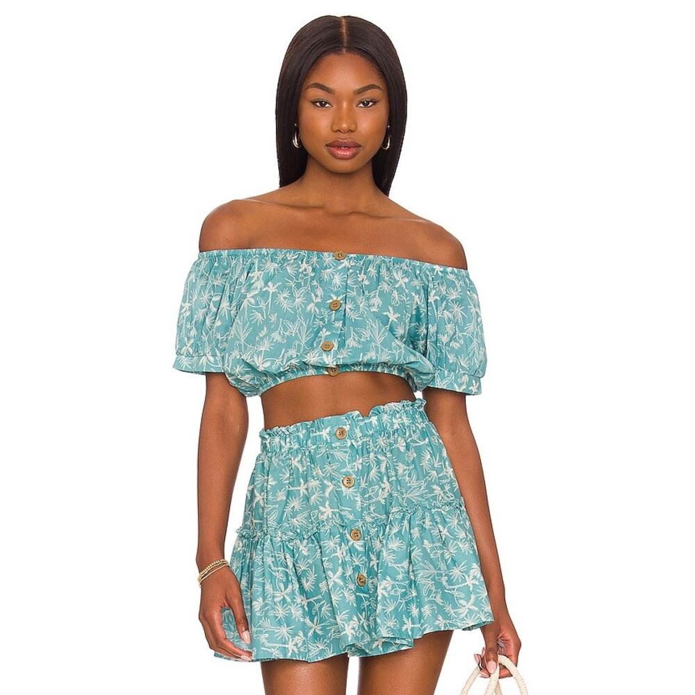 2Pc Set EBERJEY Harper & Nellie Floral Crop Top Skirt Tropical Toucan